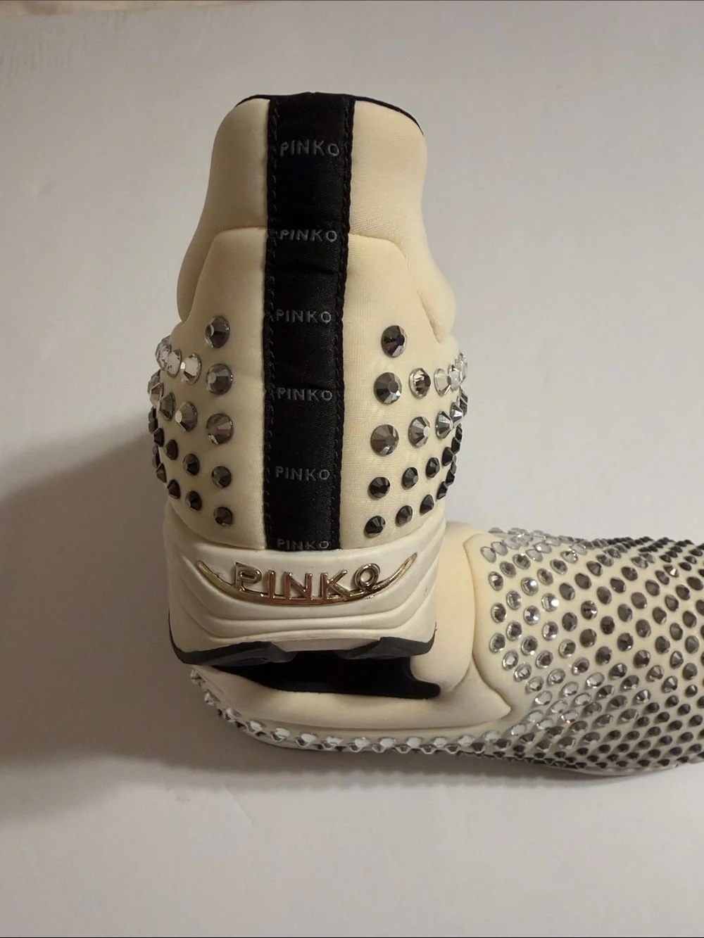 Pinko Cream Crystal-Embellished Slip-On Sneakers Size 8